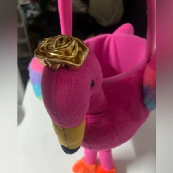 Pink Flamingo Plush Egg Basket with Rainbow Wings - Picture 5 of 8
